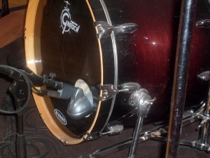 Shure PG52 micophone in a Gretsch bass drum