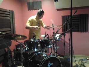 Rascal Flatts' drummer, Jim Riley, overdubs cymbal swells at Nashville Trax Recording Studio